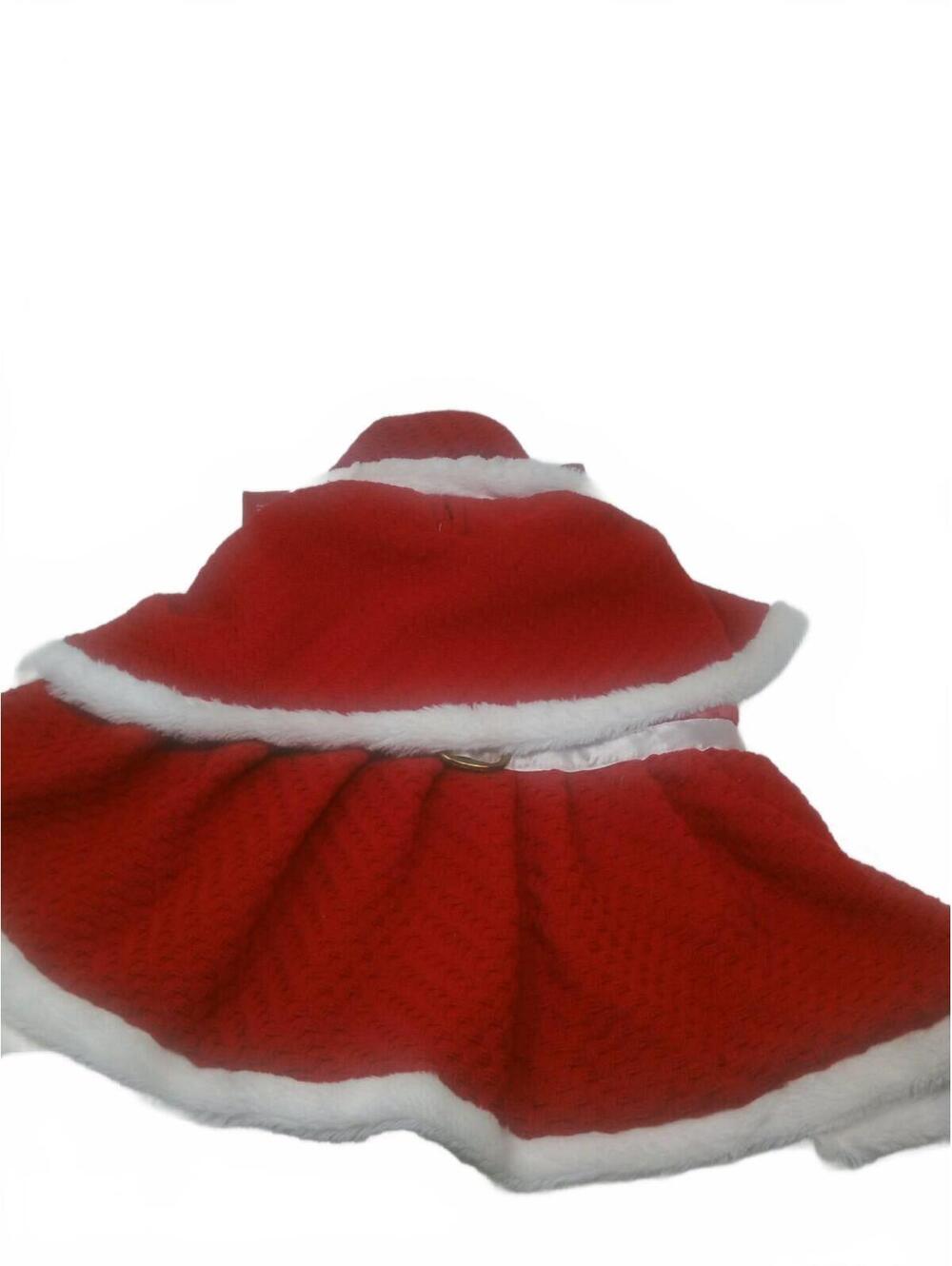 Red Cape with White Faux Fur Trim and Pom Pom Accents For Dogs Size Large